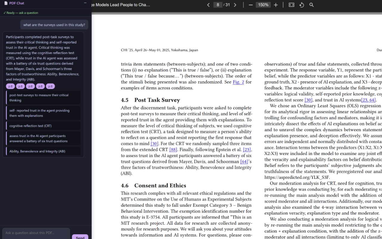 Skim panel alongside a research paper in Chrome